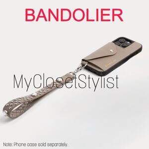 NWT BANDOLIER Crystal Studded Statement Wrist Strap NEW! silver greige leather